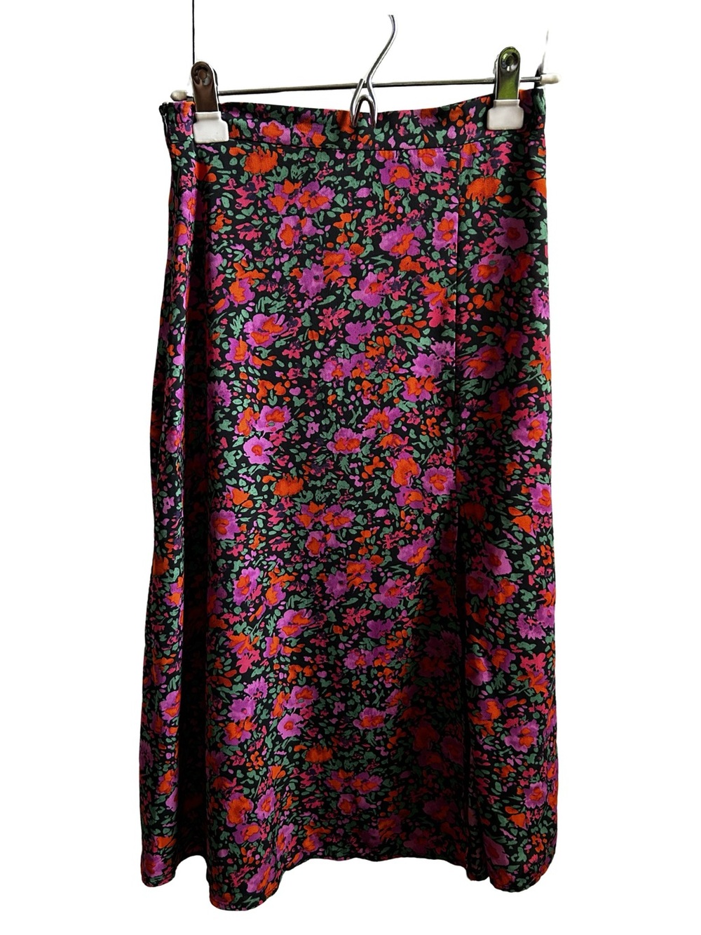 High-Waist Floral Midi Skirt in Pink & Red